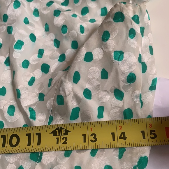 NEIMAN MARCUS SILK PEPLUM BLOUSE TOP GREEN WHITE POLKA DOTS DESIGNER SZ 8 - Picture 14 of 14